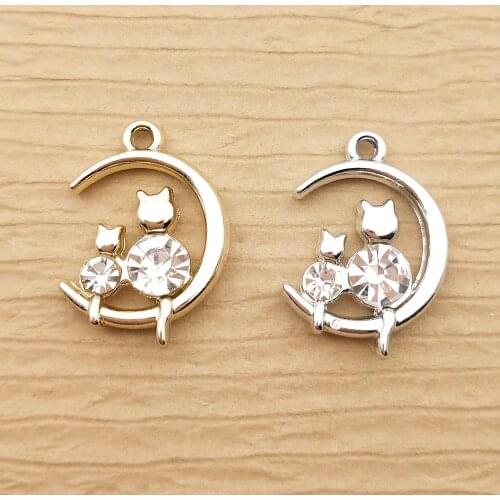 10pcs 15x22mm crystal cat charms for jewelry making earring pendant bracelet and necklace charm