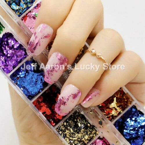 12 Colors Glitter Nail Foil Gold Silver Decal Sequins Platinum Paper Metal Manicure Nail Art Decoration Supplies Tool
