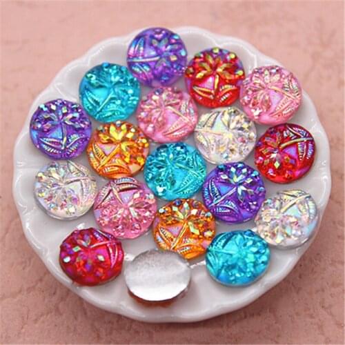 100pcs 8mm Round Mix Colors Shiny AB Flower Resin Rhinestone Flatback Cabochon DIY Scrapbooking Phone/Decoration Button Craft