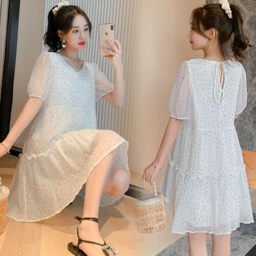 833# Maternity Dress Summer Chiffon Short Sleeve Easy Matching Loose Stylish Nursing Dress for Pregnant Women Mom Dress