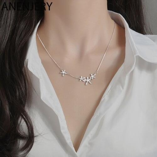 ANENJERY 925 Sterling Silver Cherry Blossom Necklaces Clavicle Chain 2021 New Trendy Niche Design Shiny Flower Necklace