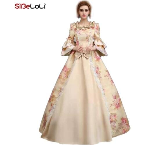 Baroque Marie Antoinette Theatre Ball Dresses 18th Century Renaissance Historical Period Victorian Print Dress Gown for Women