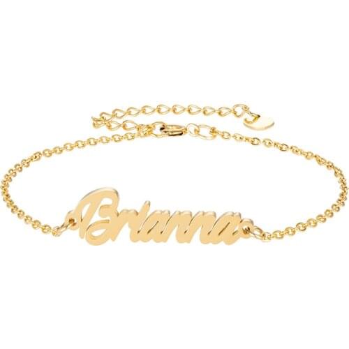 Trendy Design Brianna Name Charm Bracelet & Anklet for Women Girls Steel Gold Handwriting Words Letter Christmas Gift