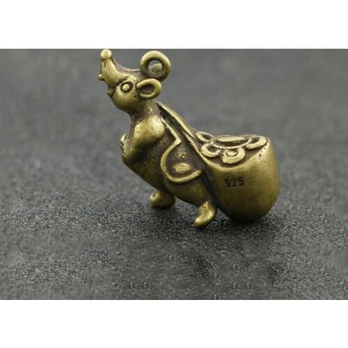 Retro Copper Lucky Rat Chinese Feng Shui Mouse Key Rings Hanging Jewelry Brass Rat Chinese New Year Lucky Gial Men Car Keychains