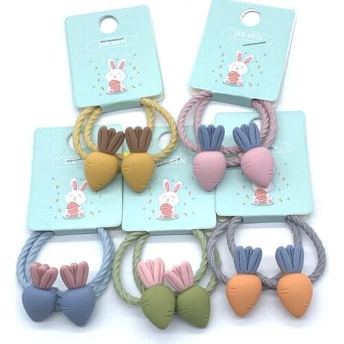 2Pcs/Pack Children Mini 3cm Elastic Rubber Bands Girls Cute Carrot Candy Fruits Hair Band Kids Ponytail Holder Hair Accessories