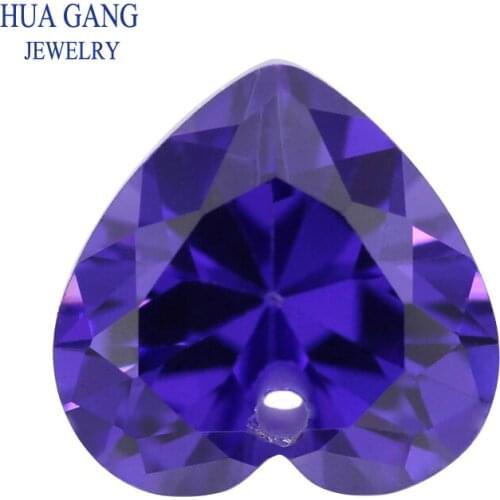 Violet Loose CZ With Hole AAAAA Heart Shape Cubic Zirconia Stone Loose For DIY Jewelry Making Zircon4x4~12x12mm High Quality