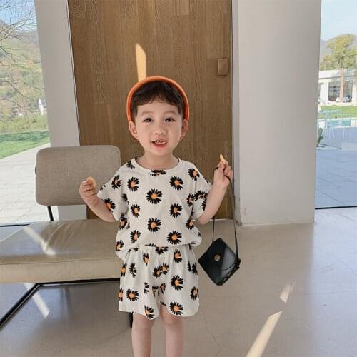 New Flower Spring Summer Childrens Clothes Suit Baby Boys T-Shirt+ Shorts 2pcs/Set Kids Teenage Top School Beach Boy Clothing