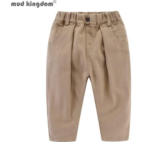 Mudkingdom Fashion Girls Boys Twill Pants Plain Casual Solid Elastic Waist Unisex Trousers Cotton Kids Spring Autumn Chothes