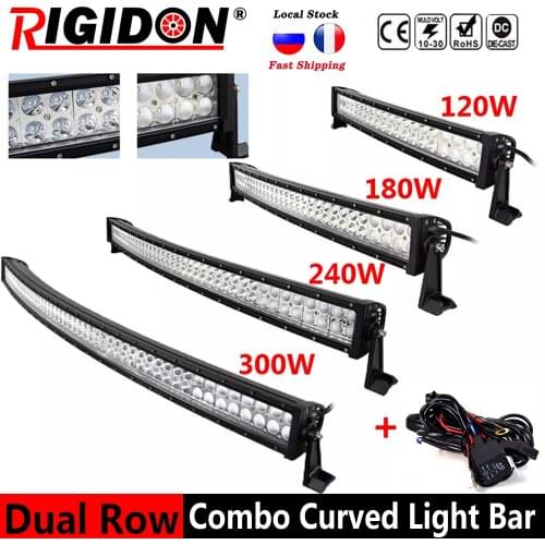 RIGIDON 22 32 42 52inch curved led light bar 120W 180W 240W 300W COMBO dual row Driving Offroad Car Tractor Truck 4x4 SUV ATV