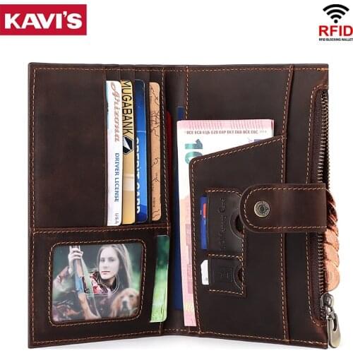 Kavis Genuine Leather Leather Travel Passport Holder Long Men Passport Cover Vintage Luxury Wallet High Quality Card Bag