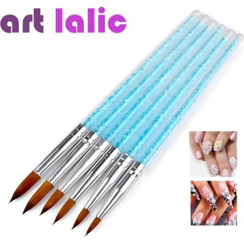 Artlalic 6pcs/lot Nail Art Brush Pens UV Gel Varnish Painting Drawing Blue Crystal Handle Brushes for Nails Manicure Tools Set