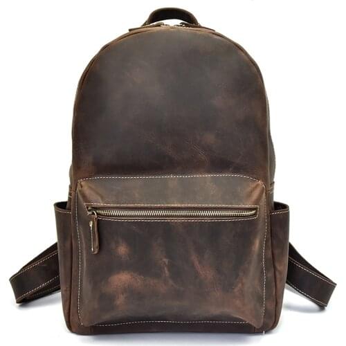 Retro Design Leatherbackpack men women cowskin crazy horse leather school backpacks Simple Style School Bagpack for 15.6"