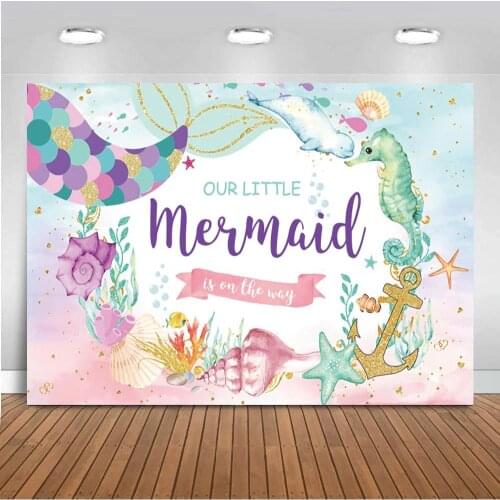 Beautiful Purple Mint Mermaid Party Backdrops Girls Baby Shower Newborn Birthday Party Photography Background Photocall