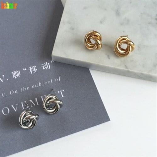 Kshmir Design Twist Screw Stud Earrings Geometric Earrings Punk Rock Geometric Female Earrings Twist Metal Gold Women Iron Alloy
