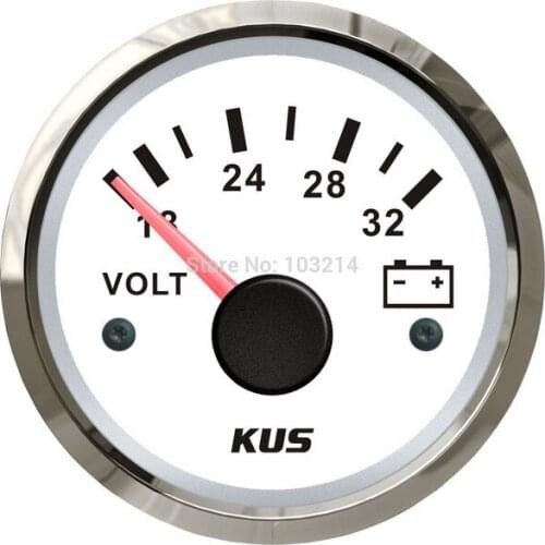 KUS 52mm voltmeter volt meter gauge white face volts 316 stainless steel bezel 18-32V for car truck marine boat yatch