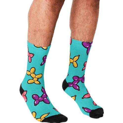 Funny Mens socks Balloon Animal Dogs in Blue Pattern Printed hip hop Men Happy Socks cute boys street style Crazy Socks for men