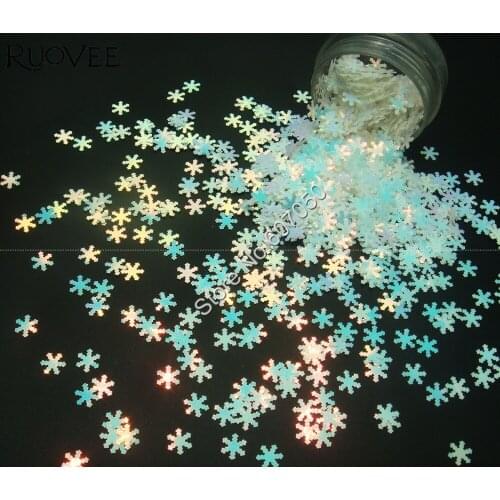 Iridescent White Glitter Snowflakes Shape 6MM with Colorful Gold Light Tints for Nail Glitter Christmas Craft Art Decoration