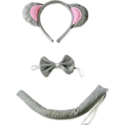 3Pcs Child Adult Animal Costume Sets Cute Mouse Ears Headband Bow Ties Long Tail Halloween Birthday Party Favors Cosplay Kit