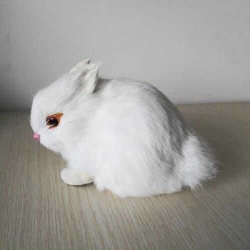Lifelike toy white rabbit hard model handicraft,plastic&furs small 13x10cm rabbit home decoration toy Xmas gift w0039
