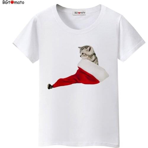 BGtomato Christmas cat t-shirt kawaii top lovely 3d printed t-shirts cheap sale clothes brand tshirt women summer shirt top tees
