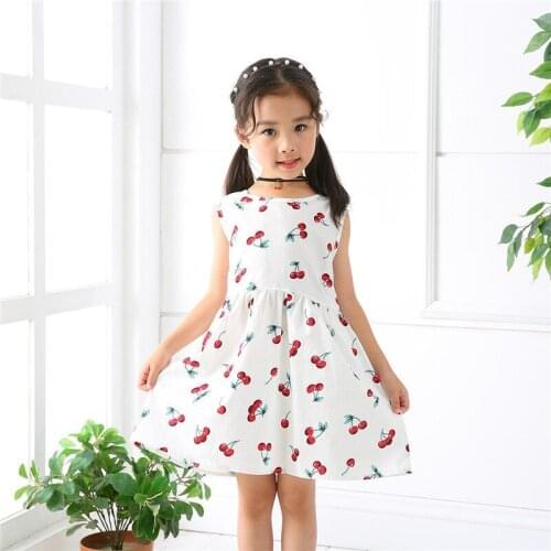 Toddler Girls Dresses Summer 2020 Fashion Flower Cherry Girls Vest Children Clothes Cotton Sundress for Girls Casual Wear 2-6yrs