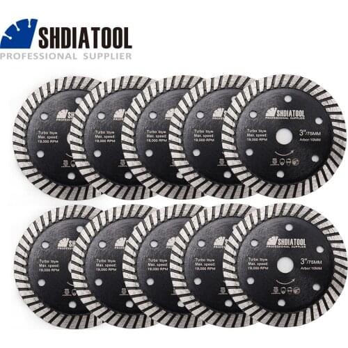 SHDIATOOL 10pcs/set 3 inch Hot Pressed Diamond Turbo cutting disc Blade 75mm Saw Blade for Granite Concrete Tile