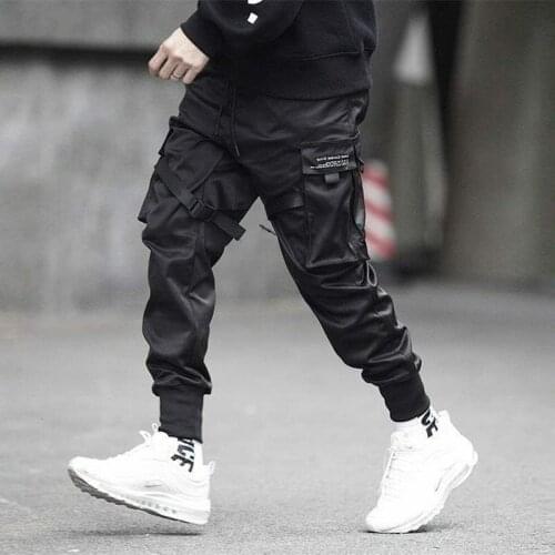 Men Ribbons Hip Hop Pocket Cargo Pants Harem Joggers Harajuku Sweatpant Trousers