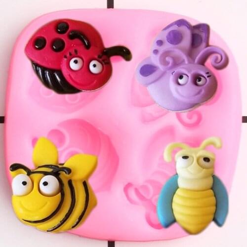 Insect Silicone Molds Bee Ladybug Butterfly Fondant Mold DIY Cake Decorating Tools Cupcake Candy Clay Chocolate Gumpaste Mould