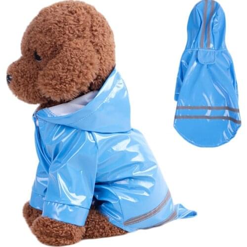 Reflective PU Dog Clothes Waterproof Hooded Rain Coat For Small Dogs Teddy Bichon Raincoat Outfit Pet Product Dog Raincoats S-XL
