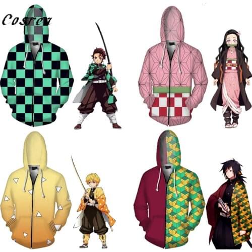 Anime Demon Slayer: Kimetsu no Yaiba Clothing Hoodie Hoody Kamado Tanjirou Kamado Nezuko Costume Sweatshirt Hooded Mens Tops