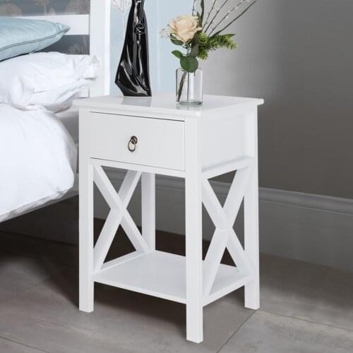 Three Colors Side Intersection Style Nightstand Bedside Coffee Table 2-Layer with 1 Drawer Storage Shelf 40x30x55CM[US-W]