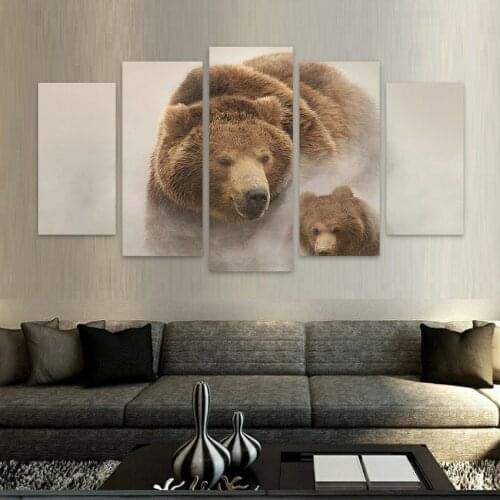 Bears HD Canvas Wall Art Drop Shipping Brown Bear Wall Picture High Quality 5 Panels Canvas Painting Unframed Cuadros Moderno