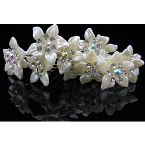 60 Pcs Ladys Crystal Rhinestone Bridal Wedding Prom White Rose Hair Pins
