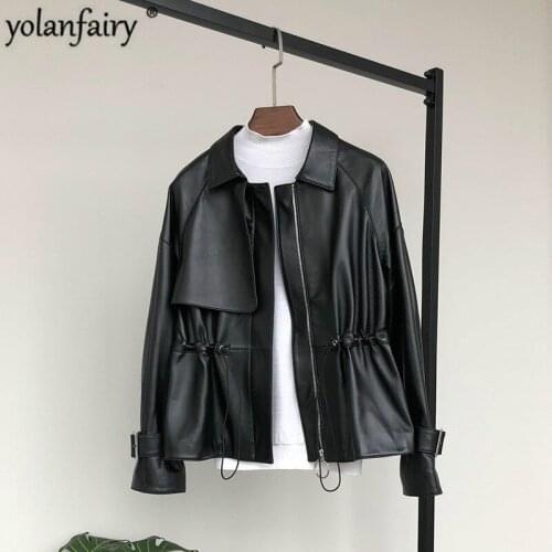 2020 Genuine Leather Jacket Women 100% Sheepskin Coat Red Spring Autumn Motorcycle Womens Leather Jackets Veste Femme 901 KJ