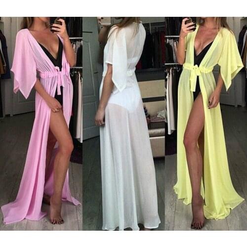 Women Beachwear Swimwear Bikini Beach Wear Cover Up Chiffon Ladies Summer Dress Fashion Loose Lace-up Lady Sunscreen Cover-ups