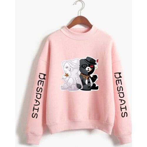 Women Turtleneck Long Sleeve Fleece Turtleneck Sweatshirt Monokuma Danganronpa Funny Hoodie Casual Tracksuit Girl Clothes