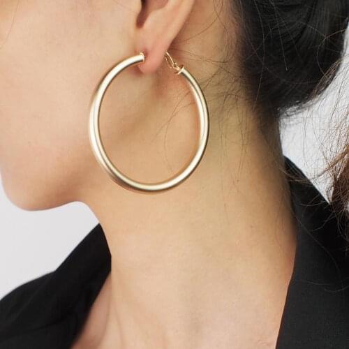 Trendy Copper Alloy Hoop Earrings For Women 40mm 50mm 60mm Gold Color Big Earrings Fashion Jewelry Party UKMOC