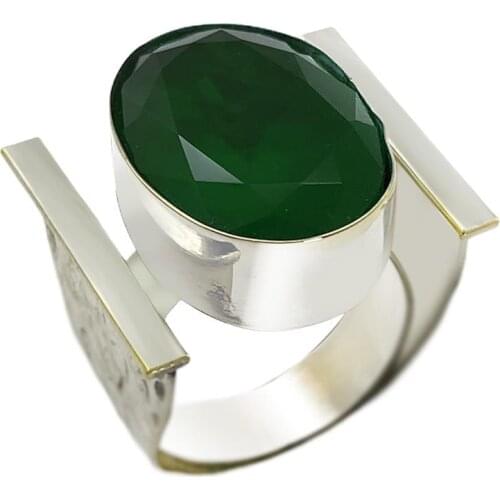 Green Emerald Stone Silver Authentic Women Ring 101 Series Mardin Midyat Silver