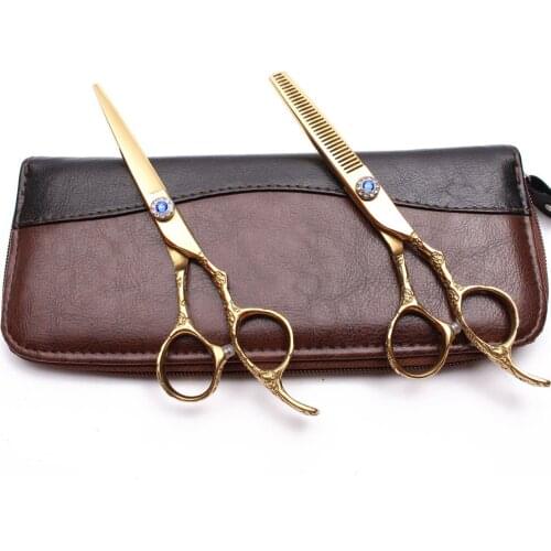 1Pair 9002# 5.5" JP 440C Customized Logo Professional Barber Scissors Cutting Shears Thinning Scissors Hair Scissors Plum Handle