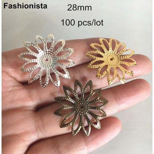 100 pcs Open Design Filigree Flowers Bead Caps 28mm,Gold-color,Silver-color,Bronze,12 Petal Filigree Metal Flowers,DIY Findings