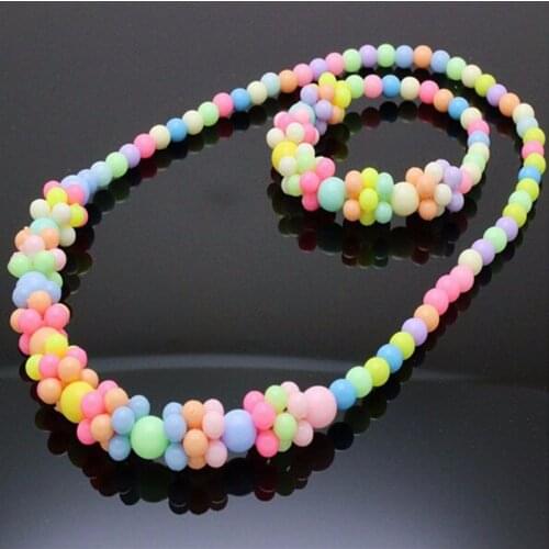2 Pcs/Set Candy Color Acrylic Beads Flower Necklace And Bracelet Jewelry Suit Cute Children Princess GiftFor Girls Accessories