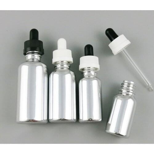 200 x New Design Refillable Empty Silver Glass Essential Oil Bottle With Save Drop 5ml 10ml 20ml 30ml 50ml 100ml