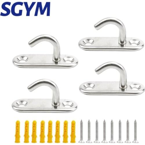 4pcs Stainless Steel Ceiling Hooks Wall Hooks M5 Screw Mount Hook Hangers Pad Eye Straps Tie Down Anchor Point Rigging