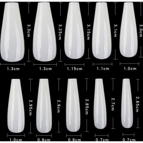 600Pcs 10 sizes #4 /5 Long Ballerina Coffin Full Cover Artificial False Nail Tips-Natural/Clear Coffin C Curve Clear Nails Tips