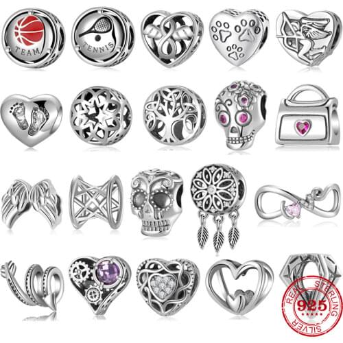 925 Sterling Silver Sparkling Angelic Angel Wings Clear CZ Charms for Jewelry Making Fit Original Designer Bracelets