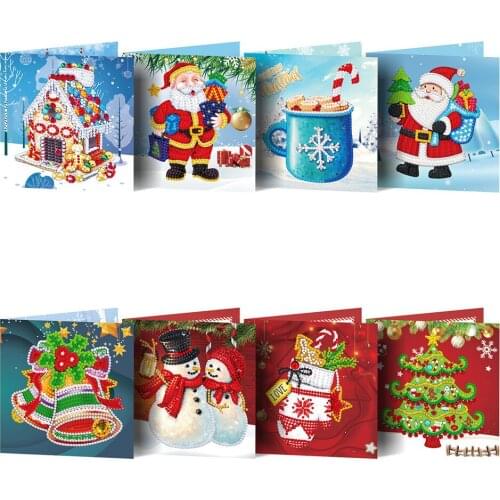 Huacan Diamond Painting Greeting Card Christmas Postcards Diamond Embroidery Santa Claus Tree Cartoon 5D DIY Kids Festival Gift
