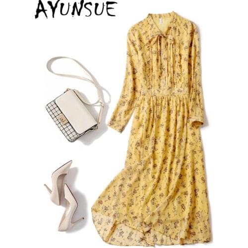 AYUNSUE Woman Dress Korean Style Boho Floral Chiffon Dress Female Long Sleeve Dresses for Women Elegant Spring Summer Vestidos