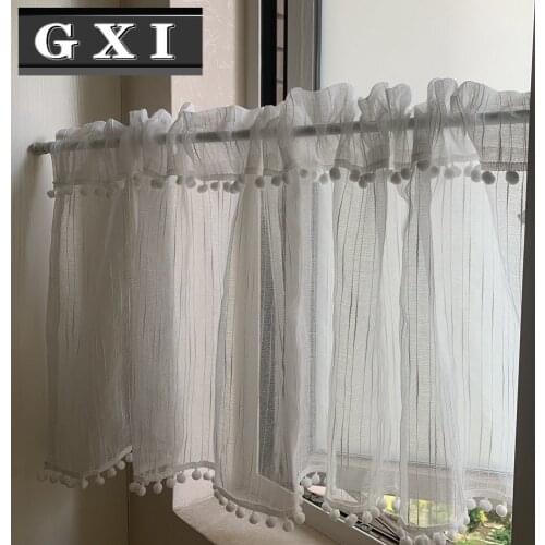 White Tulle Sheer Short Curtains Lace Bottom for Kitchen Half Window Living Room Modern Solid Voile Curtain Bedroom Drapes