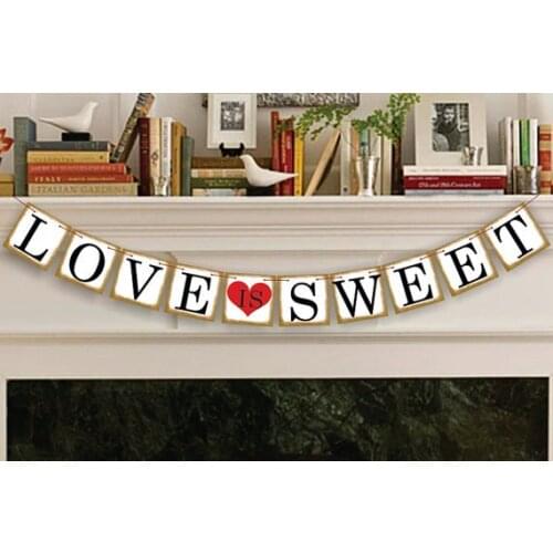 Free Shipping 1 X Golden Side LOVE IS SWEET Wedding Banner Wedding Sign Photo Props Party Garland Decoration Supplies