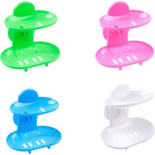 Double Layers Strong Sucker Soapbox Soap Draining Holder Soap Dish Holder Dishes Shower Storage Support Plate Stan Bathroom